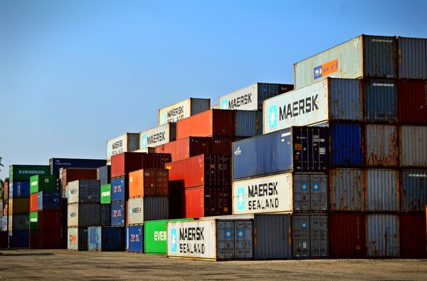 Shipping containers at a logistics yard
